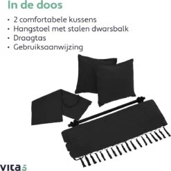 Vita5 XXL Hangstoel - Binnen&Buiten Hangnest - Incl. 2 Kussens En Boekenvak - Volwassenen&Kinderen - Hangmatstoel Tot 225kg - Zwart -Tuinmeubilair Verkoopwinkel 1200x1194 1