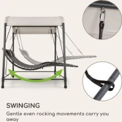 Blumfeldt Palermo Schommelbank - Hollywoodschommel 130 X 207 Cm - Ligbed Met Dak - Schommelstoel Voor 2 Personen - Tuinbank Inclusief Nekkussens - Stalen Frame En Polyester Dak - Grijs -Tuinmeubilair Verkoopwinkel 1200x1197 6