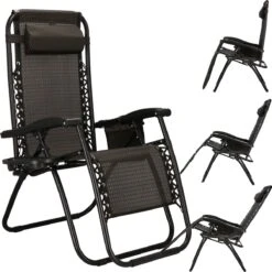 Springos Tuinstoel | Ligstoel | Opvouwbaar | Verstelbaar | Ergonomische Hoofdsteun | Bruin / Zwart -Tuinmeubilair Verkoopwinkel 1200x1198