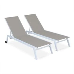 ELSA - Set Van 2 Ligstoelen Van Aluminium En Textileen, Ligbed Multipositioneel Met Wieltjes, Kleur Wit/taupe -Tuinmeubilair Verkoopwinkel 1200x1199 6