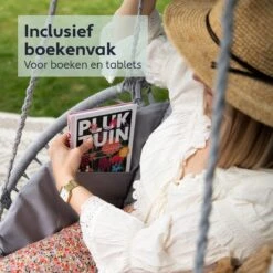 Vita5 Macramé Hangstoel - Voor Binnen En Buiten - Zonder Standaard - Incl. Kussen, Boekenvak En Beschermhoes - Tot 150kg - Grijs -Tuinmeubilair Verkoopwinkel 1200x1200 124