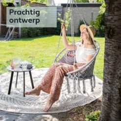 Vita5 Macramé Hangstoel - Voor Binnen En Buiten - Zonder Standaard - Incl. Kussen, Boekenvak En Beschermhoes - Tot 150kg - Grijs -Tuinmeubilair Verkoopwinkel 1200x1200 125