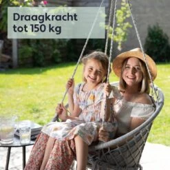 Vita5 Macramé Hangstoel - Voor Binnen En Buiten - Zonder Standaard - Incl. Kussen, Boekenvak En Beschermhoes - Tot 150kg - Grijs -Tuinmeubilair Verkoopwinkel 1200x1200 126