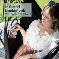 Vita5 XXL Hangstoel - Binnen&Buiten Hangnest - Incl. 2 Kussens En Boekenvak - Volwassenen&Kinderen - Hangmatstoel Tot 225kg - Zwart -Tuinmeubilair Verkoopwinkel 1200x1200 135