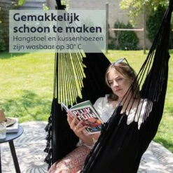 Vita5 XXL Hangstoel - Binnen&Buiten Hangnest - Incl. 2 Kussens En Boekenvak - Volwassenen&Kinderen - Hangmatstoel Tot 225kg - Zwart -Tuinmeubilair Verkoopwinkel 1200x1200 136