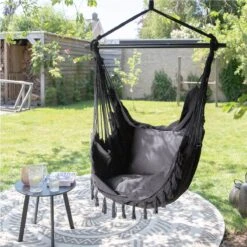 Vita5 XXL Hangstoel - Binnen&Buiten Hangnest - Incl. 2 Kussens En Boekenvak - Volwassenen&Kinderen - Hangmatstoel Tot 225kg - Zwart -Tuinmeubilair Verkoopwinkel 1200x1200 138