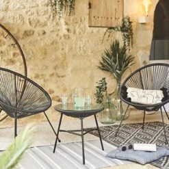 Set Van 2 Design Stoelen Ei-vormig - Acapulco Zwart - Stoelen 4 Poten Retro Design, Plastic Koorden, Binnen/buiten -Tuinmeubilair Verkoopwinkel 1200x1200 149