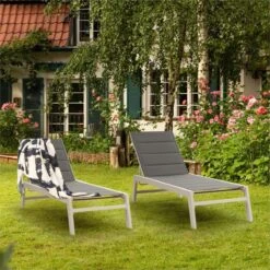 Blumfeldt Renazzo Lounge Ligstoel - Ligbed Voor De Tuin - Aluminium Tuinstoel - 6 Standen - Waterafstotend - Bekleding Van 70 % Pvc En 30 % Polyetheen - Grijs -Tuinmeubilair Verkoopwinkel 1200x1200 157
