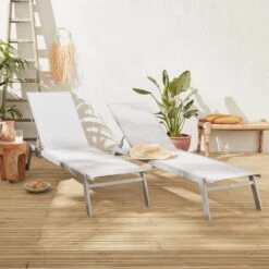 ELSA - Set Van 2 Ligstoelen Van Aluminium En Textileen, Ligbed Multipositioneel Met Wieltjes, Kleur Grijs/lichtgrijs -Tuinmeubilair Verkoopwinkel 1200x1200 159