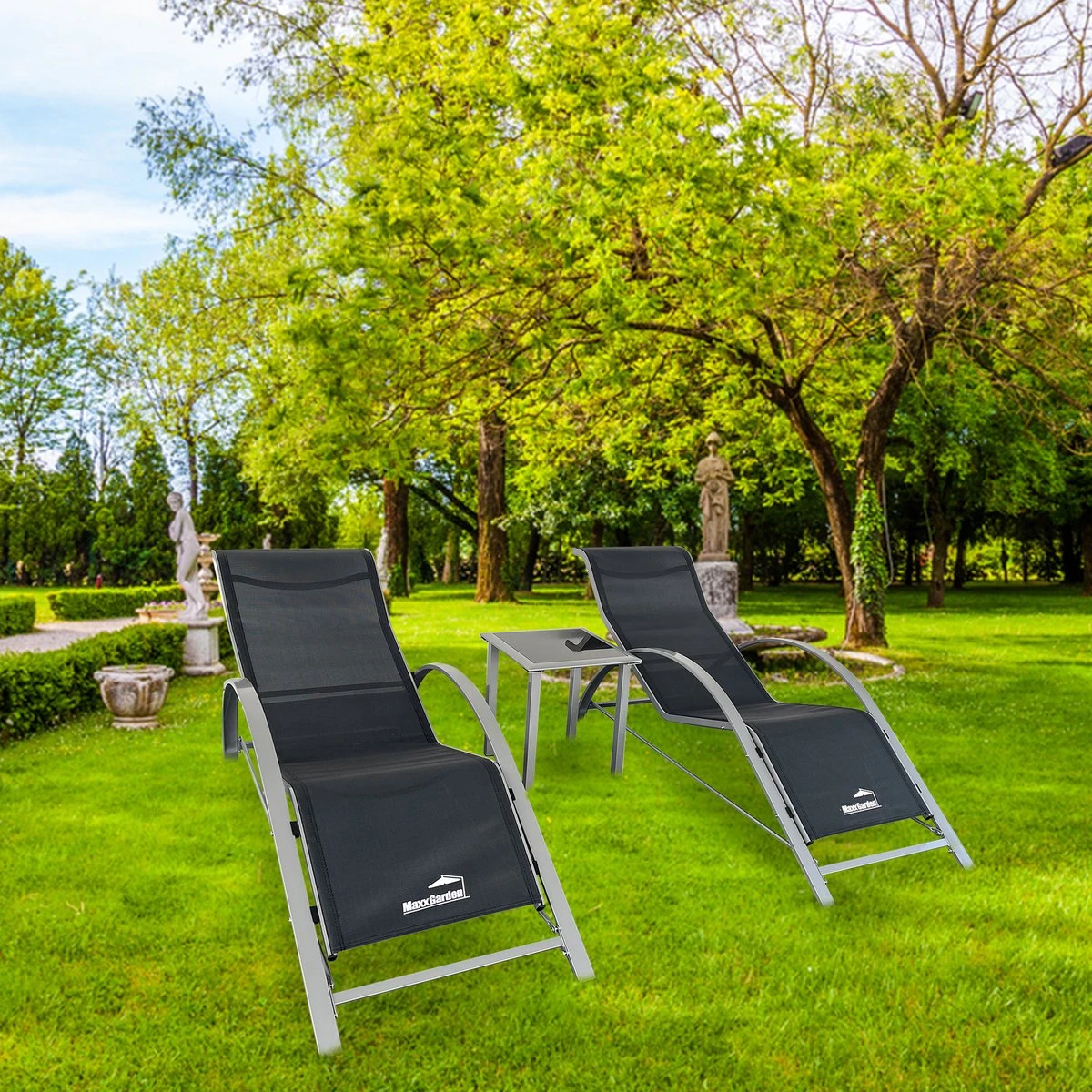 MaxxGarden Ligbed Set - 2 Stuks Zwart - Met Tafel - Sun Loungers - Loungebed 6 MaxxGarden Ligbed Set - 2 Stuks Zwart - Met Tafel - Sun Loungers - Loungebed - Afbeelding 6