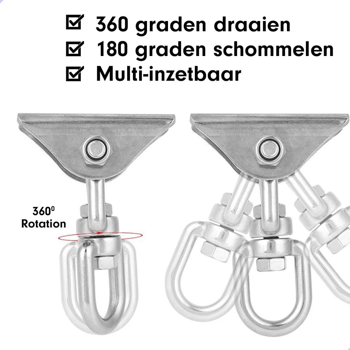 Luxe Ophangsysteem - 180° Schommelen, 360° Roteerbaar - Plafondhaak - Ophanghaak - Hangstoel Buiten - Hangstoel Binnen – Schommelstoel - Schommel - Bokszakken - RVS - Nederlandse Handleiding - 6 Luxe Ophangsysteem - 180° Schommelen, 360° Roteerbaar - Plafondhaak - Ophanghaak - Hangstoel Buiten - Hangstoel Binnen – Schommelstoel - Schommel - Bokszakken - RVS - Nederlandse Handleiding - - Afbeelding 6