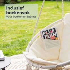 Vita5 Macramé Hangstoel - Voor Binnen En Buiten - Zonder Standaard - Incl. Kussen, Boekenvak En Beschermhoes - Tot 150kg - Beige -Tuinmeubilair Verkoopwinkel 1200x1200 209