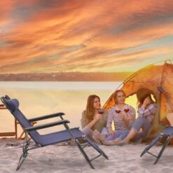 Relaxdays Ligstoel Inklapbaar - Ligbed Met Hoofdsteun - Strandstoel Verstelbaar - Camping - Donkerblauwe -Tuinmeubilair Verkoopwinkel 1200x1200 259