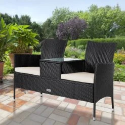 Casaria Polyrattan Tuinbank - Incl. Kussen - 143x55x88 Cm Zwart -Tuinmeubilair Verkoopwinkel 1200x1200 314