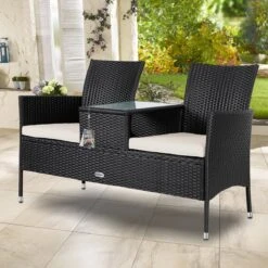 Casaria Polyrattan Tuinbank - Incl. Kussen - 143x55x88 Cm Zwart -Tuinmeubilair Verkoopwinkel 1200x1200 315