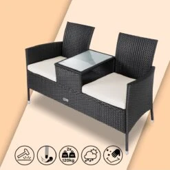 Casaria Polyrattan Tuinbank - Incl. Kussen - 143x55x88 Cm Zwart -Tuinmeubilair Verkoopwinkel 1200x1200 316