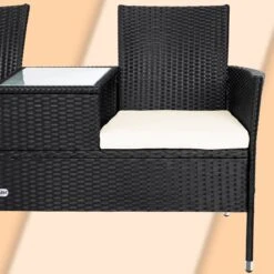 Casaria Polyrattan Tuinbank - Incl. Kussen - 143x55x88 Cm Zwart -Tuinmeubilair Verkoopwinkel 1200x1200 317