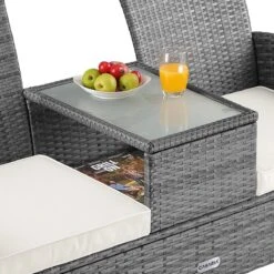 Casaria Polyrattan Tuinbank - Incl. Tafel & Kussens 7 Cm - Grijs -Tuinmeubilair Verkoopwinkel 1200x1200 321