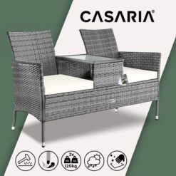 Casaria Polyrattan Tuinbank - Incl. Tafel & Kussens 7 Cm - Grijs -Tuinmeubilair Verkoopwinkel 1200x1200 322