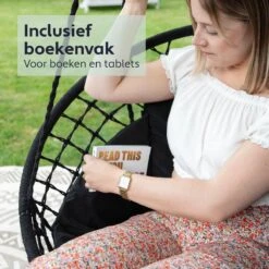 Vita5 Macramé Hangstoel - Voor Binnen En Buiten - Zonder Standaard - Incl. Kussen, Boekenvak En Beschermhoes - Tot 150kg - Zwart -Tuinmeubilair Verkoopwinkel 1200x1200 36