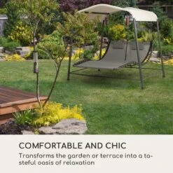 Blumfeldt Palermo Schommelbank - Hollywoodschommel 130 X 207 Cm - Ligbed Met Dak - Schommelstoel Voor 2 Personen - Tuinbank Inclusief Nekkussens - Stalen Frame En Polyester Dak - Grijs -Tuinmeubilair Verkoopwinkel 1200x1200 368