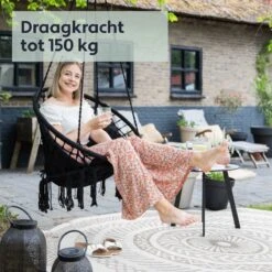 Vita5 Macramé Hangstoel - Voor Binnen En Buiten - Zonder Standaard - Incl. Kussen, Boekenvak En Beschermhoes - Tot 150kg - Zwart -Tuinmeubilair Verkoopwinkel 1200x1200 38