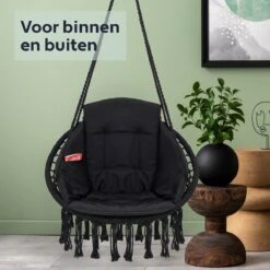 Vita5 Macramé Hangstoel - Voor Binnen En Buiten - Zonder Standaard - Incl. Kussen, Boekenvak En Beschermhoes - Tot 150kg - Zwart -Tuinmeubilair Verkoopwinkel 1200x1200 39