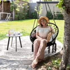 Vita5 Macramé Hangstoel - Voor Binnen En Buiten - Zonder Standaard - Incl. Kussen, Boekenvak En Beschermhoes - Tot 150kg - Zwart -Tuinmeubilair Verkoopwinkel 1200x1200 41