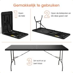 Lenx Klaptafel - Inklapbare Tafel - Opvouwbare Tuintafel - Vouwtafel - Inclusief Handvat En 2 Tafelkleden - 180x75x74cm - 6 Tot 8 Personen -Tuinmeubilair Verkoopwinkel 1200x1200 482