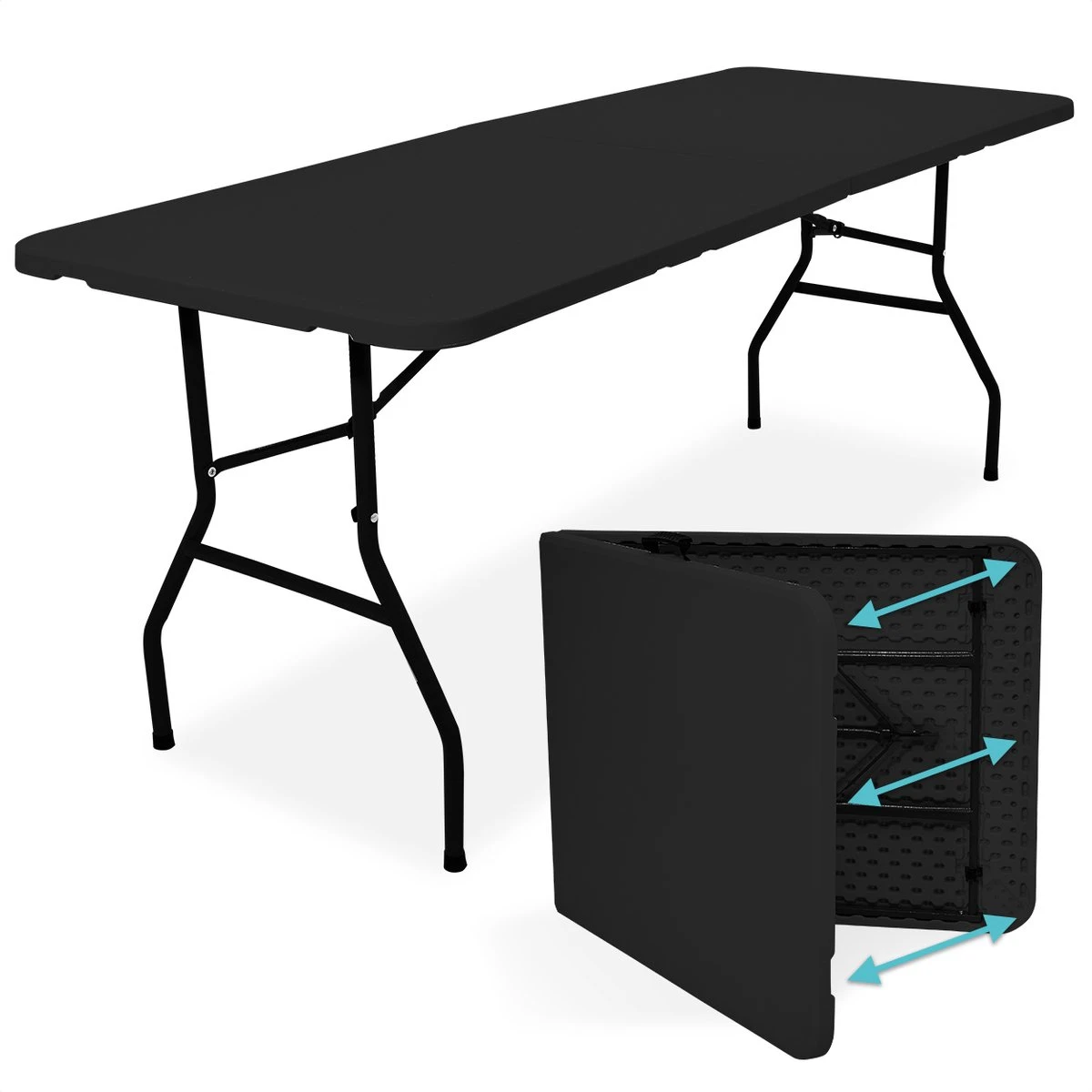LifeGoods Klaptafel - Inklapbaar - 70x180cm - Verstelbare Vouwtafel - Weerbestendig - Zwart 1 LifeGoods Klaptafel - Inklapbaar - 70x180cm - Verstelbare Vouwtafel - Weerbestendig - Zwart
