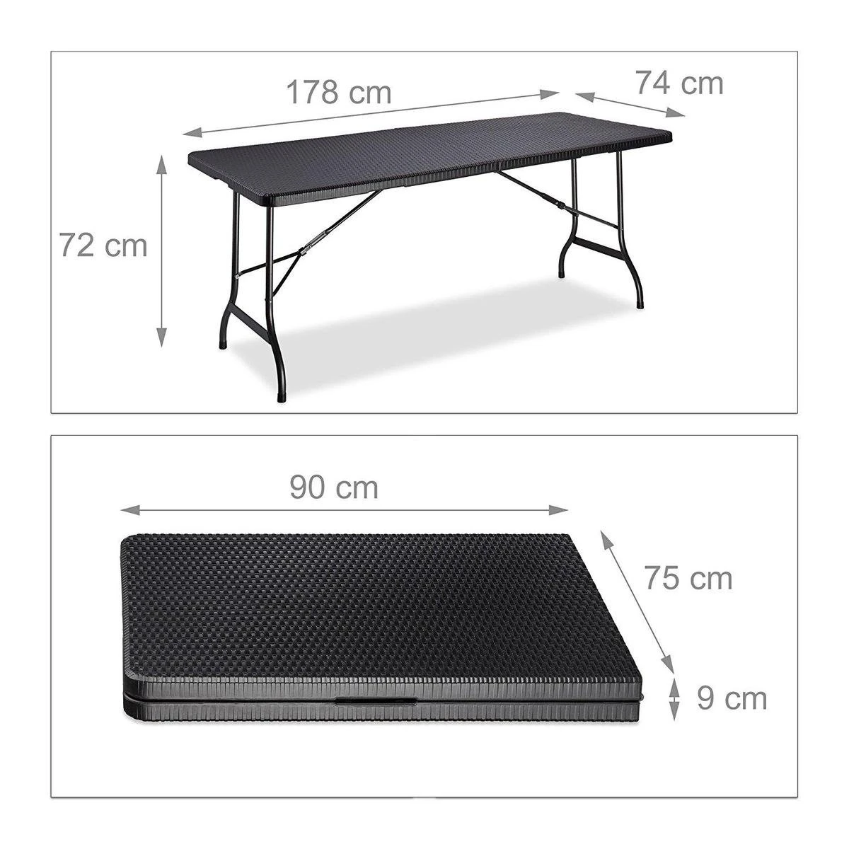 MaxxGarden Vouwtafel - Zwart - Rotanlook - 180x75x74 Cm 8 MaxxGarden Vouwtafel - Zwart - Rotanlook - 180x75x74 Cm - Afbeelding 8