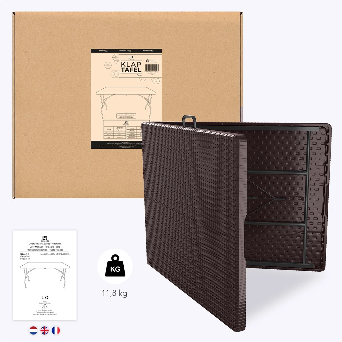 LifeGoods Klaptafel - Inklapbaar - 180 Cm - 6 Tot 8 Personen - Bruin 7 LifeGoods Klaptafel - Inklapbaar - 180 Cm - 6 Tot 8 Personen - Bruin - Afbeelding 7