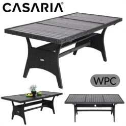 Casaria Polyrattan Tuintafel - WPC Tafelblad 190x90x74 Cm – Zwart -Tuinmeubilair Verkoopwinkel 1200x1200 589