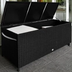 Casaria Wicker Opbergbox - Waterdicht 121,5cm Met Wielen - Grijs -Tuinmeubilair Verkoopwinkel 1200x1200 663
