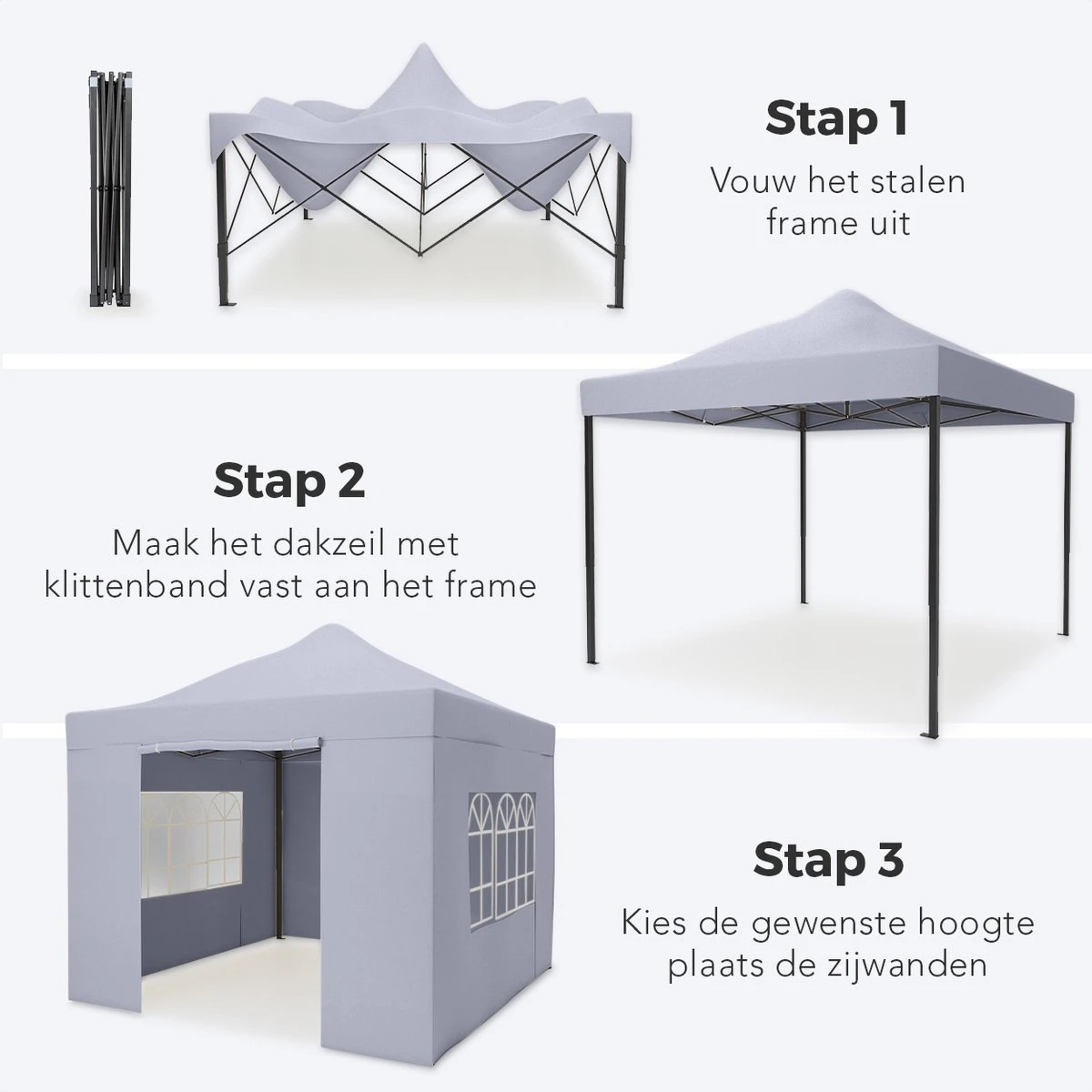 LifeGoods Partytent - 3x3 M - Zijwanden - Easy Up - Opvouwbaar - Waterdicht - Draagtas Met Wieltjes - Donkergrijs 10 LifeGoods Partytent - 3x3 M - Zijwanden - Easy Up - Opvouwbaar - Waterdicht - Draagtas Met Wieltjes - Donkergrijs - Afbeelding 10