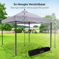 LifeGoods Partytent - 3x3 M - Easy Up - Opvouwbaar - Waterdicht - Draagtas Met Wieltjes - Donkergrijs -Tuinmeubilair Verkoopwinkel 1200x1200 708