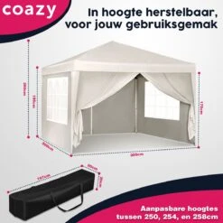 Waterdichte Partytent 3x3 Meter Opvouwbaar Met Zijwanden- Paviljoen Met Zijpanelen - Easy Up - Pop-up Tent Met Haringen, Touw En Anti Slip Poten -Tuinmeubilair Verkoopwinkel 1200x1200 724