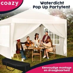 Waterdichte Partytent 3x3 Meter Opvouwbaar Met Zijwanden- Paviljoen Met Zijpanelen - Easy Up - Pop-up Tent Met Haringen, Touw En Anti Slip Poten -Tuinmeubilair Verkoopwinkel 1200x1200 726