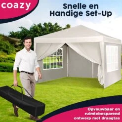 Waterdichte Partytent 3x3 Meter Opvouwbaar Met Zijwanden- Paviljoen Met Zijpanelen - Easy Up - Pop-up Tent Met Haringen, Touw En Anti Slip Poten -Tuinmeubilair Verkoopwinkel 1200x1200 727