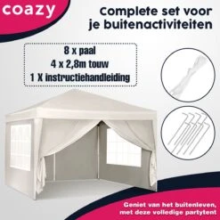 Waterdichte Partytent 3x3 Meter Opvouwbaar Met Zijwanden- Paviljoen Met Zijpanelen - Easy Up - Pop-up Tent Met Haringen, Touw En Anti Slip Poten -Tuinmeubilair Verkoopwinkel 1200x1200 728