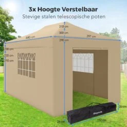 LifeGoods Partytent - 3x4.5 M - Zijwanden - Easy Up - Opvouwbaar - Waterdicht - Draagtas Met Wieltjes - Beige -Tuinmeubilair Verkoopwinkel 1200x1200 744