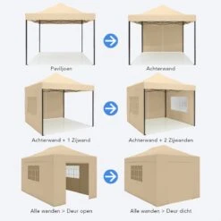 LifeGoods Partytent - 3x4.5 M - Zijwanden - Easy Up - Opvouwbaar - Waterdicht - Draagtas Met Wieltjes - Beige -Tuinmeubilair Verkoopwinkel 1200x1200 746