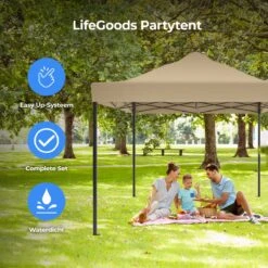 LifeGoods Partytent - 3x4.5 M - Zijwanden - Easy Up - Opvouwbaar - Waterdicht - Draagtas Met Wieltjes - Beige -Tuinmeubilair Verkoopwinkel 1200x1200 747