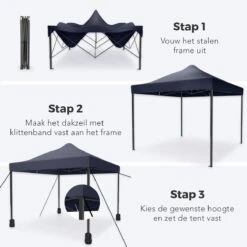 LifeGoods Partytent - 3x3 M - Easy Up - Opvouwbaar - Waterdicht - Draagtas Met Wieltjes - Donkerblauw -Tuinmeubilair Verkoopwinkel 1200x1200 785