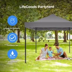 LifeGoods Partytent - 3x4.5 M - Zijwanden - Easy Up - Opvouwbaar - Waterdicht - Draagtas Met Wieltjes - Donkergrijs -Tuinmeubilair Verkoopwinkel 1200x1200 799