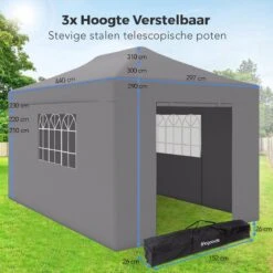 LifeGoods Partytent - 3x4.5 M - Zijwanden - Easy Up - Opvouwbaar - Waterdicht - Draagtas Met Wieltjes - Donkergrijs -Tuinmeubilair Verkoopwinkel 1200x1200 804