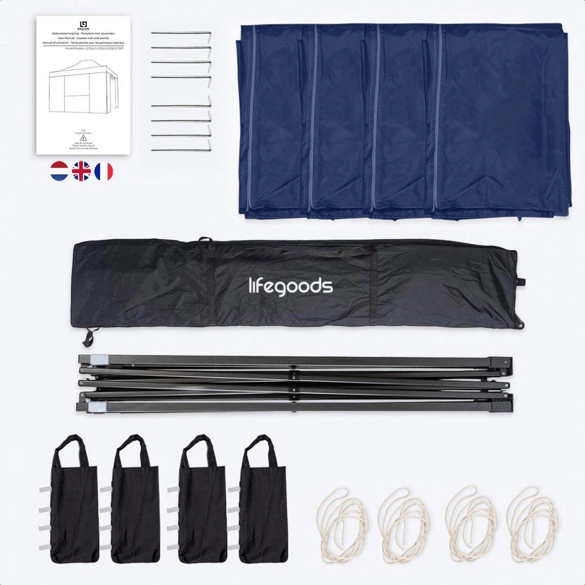 LifeGoods Partytent - 3x4.5 M - Easy Up - Opvouwbaar - Waterdicht - Draagtas Met Wieltjes - Donkerblauw 3 LifeGoods Partytent - 3x4.5 M - Easy Up - Opvouwbaar - Waterdicht - Draagtas Met Wieltjes - Donkerblauw - Afbeelding 3