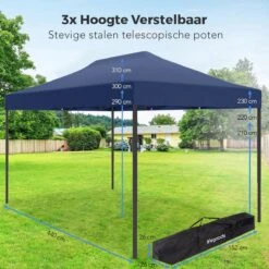 LifeGoods Partytent - 3x4.5 M - Easy Up - Opvouwbaar - Waterdicht - Draagtas Met Wieltjes - Donkerblauw 14 LifeGoods Partytent - 3x4.5 M - Easy Up - Opvouwbaar - Waterdicht - Draagtas Met Wieltjes - Donkerblauw -Tuinmeubilair Verkoopwinkel 1200x1200 810