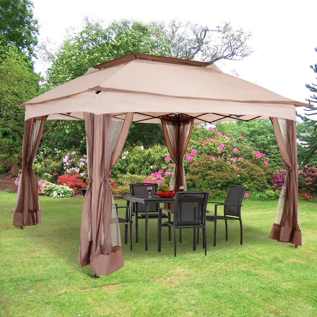 Outsunny Paviljoen Met Zijwanden Partytent Tuintent Popup 3,25 X 3,25 M Khaki 840-166 9 Outsunny Paviljoen Met Zijwanden Partytent Tuintent Popup 3,25 X 3,25 M Khaki 840-166 - Afbeelding 9