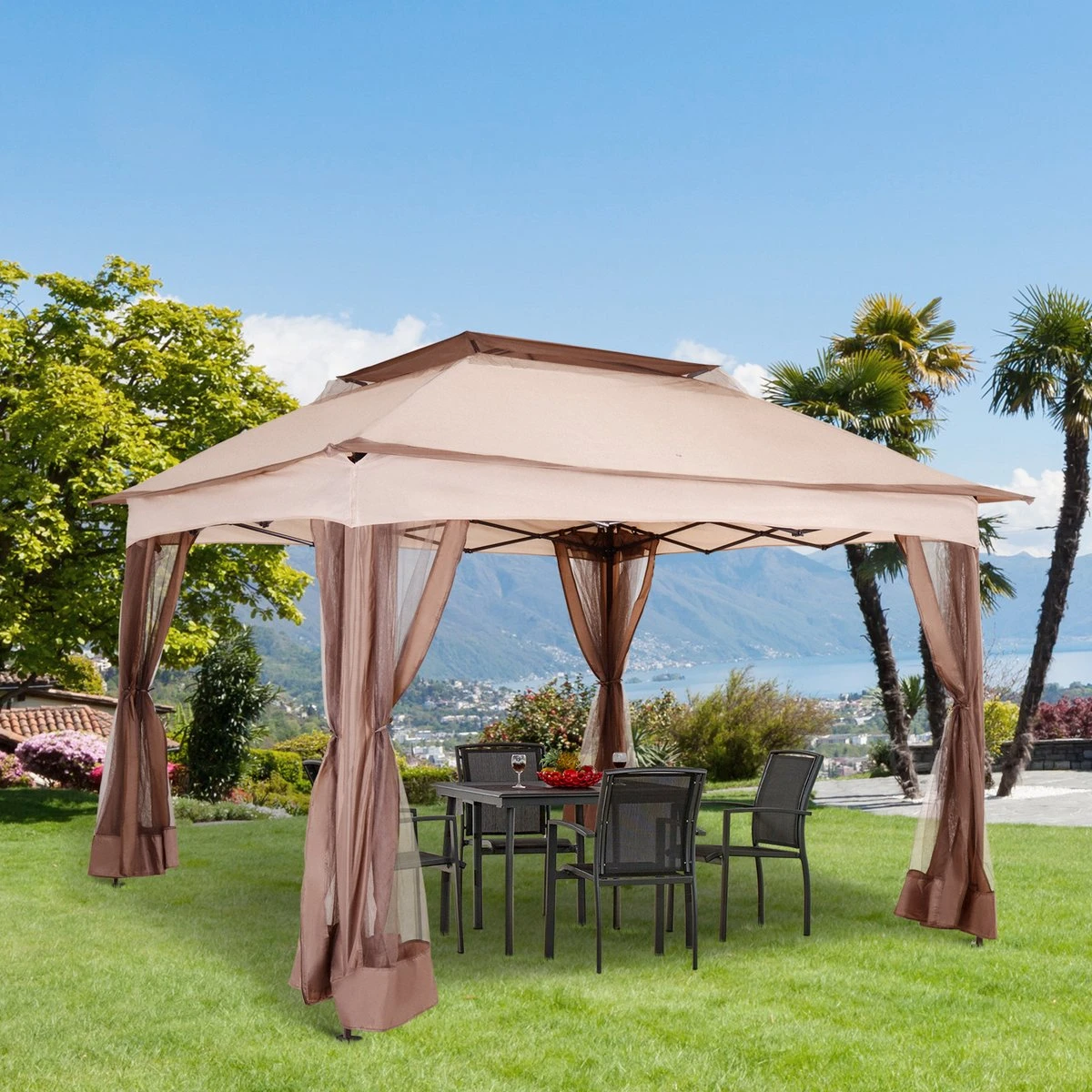 Outsunny Paviljoen Met Zijwanden Partytent Tuintent Popup 3,25 X 3,25 M Khaki 840-166 11 Outsunny Paviljoen Met Zijwanden Partytent Tuintent Popup 3,25 X 3,25 M Khaki 840-166 - Afbeelding 11